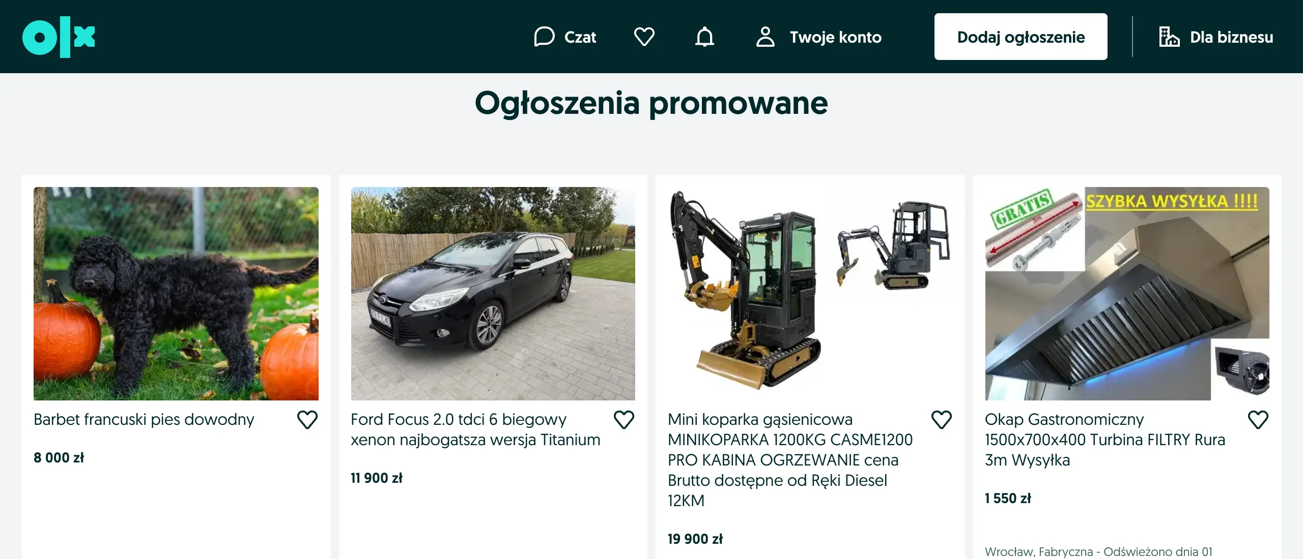 OLX.pl listings, shown in Polish