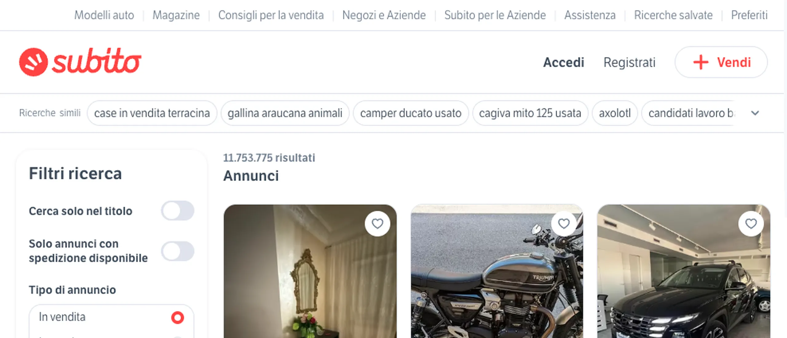 Subito listings, shown in Italian