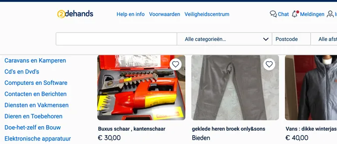 2dehands listings, shown in Dutch