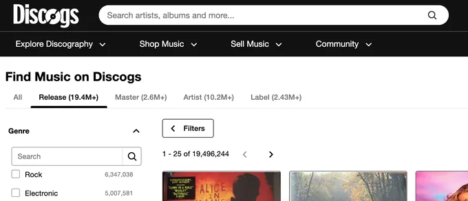 Discogs release listings, shown in English