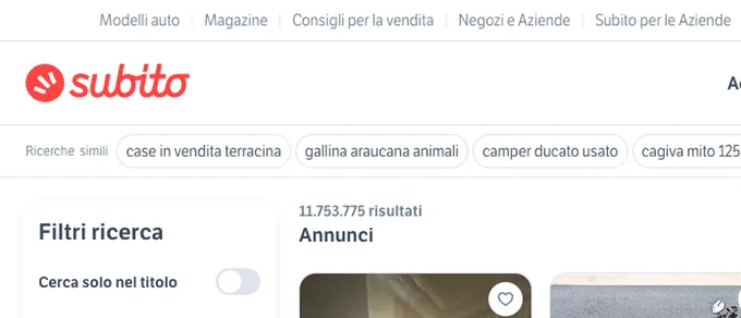 Subito listings, shown in Italian