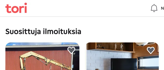 Tori.fi listings, shown in Finnish