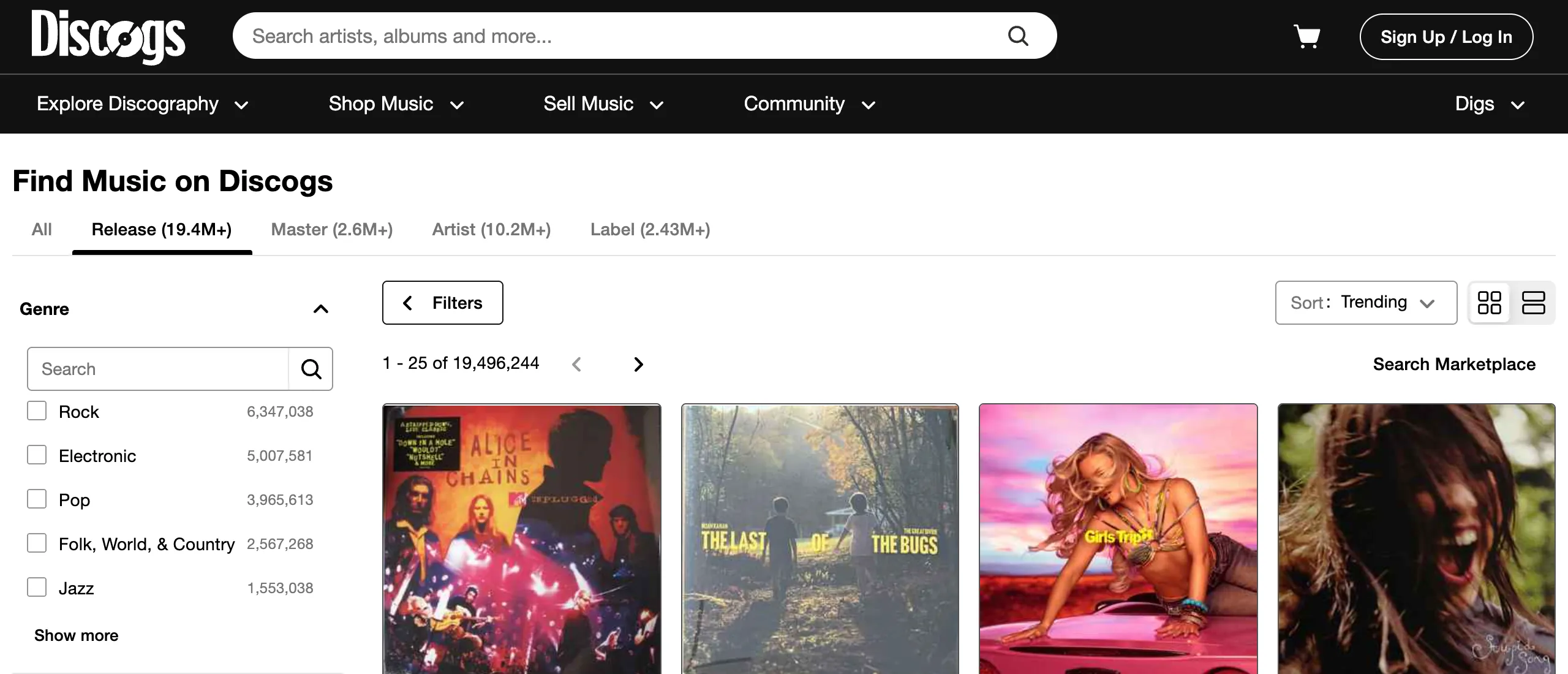 Discogs release listings, shown in English