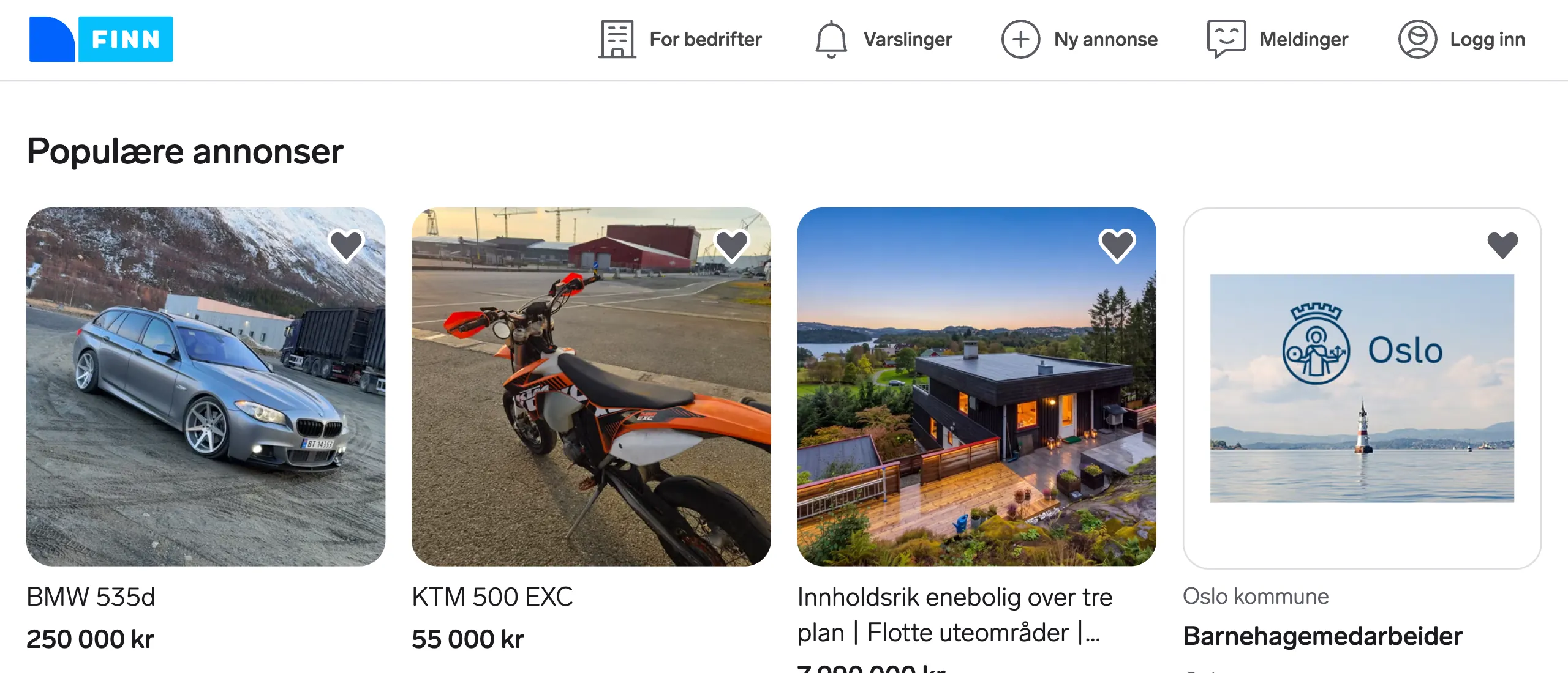 FINN.no listings, shown in Norwegian
