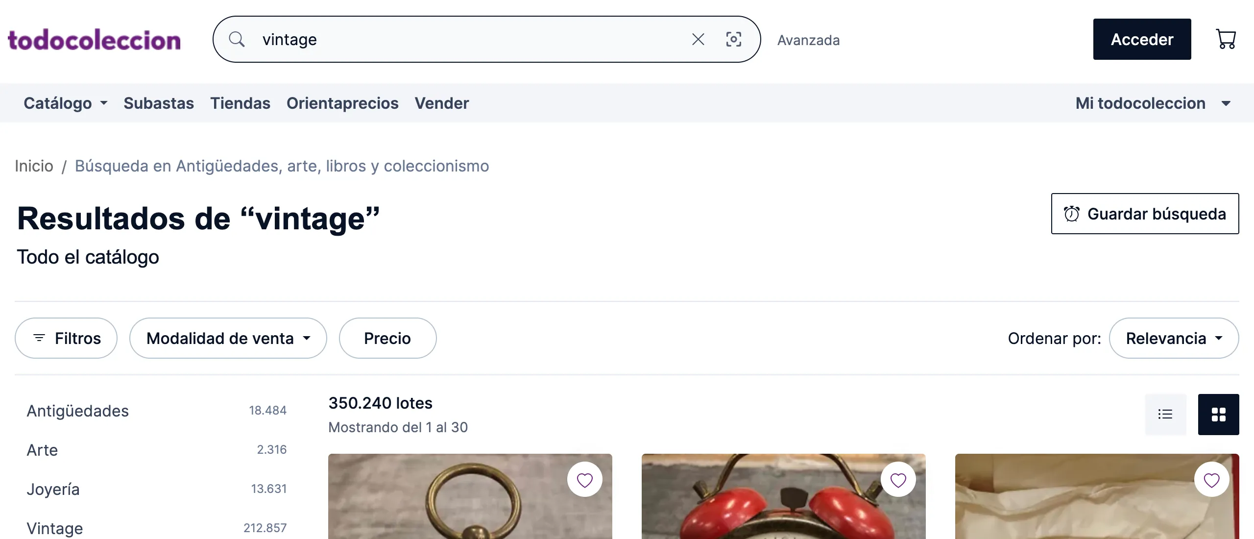 todocoleccion search results, shown in Spanish