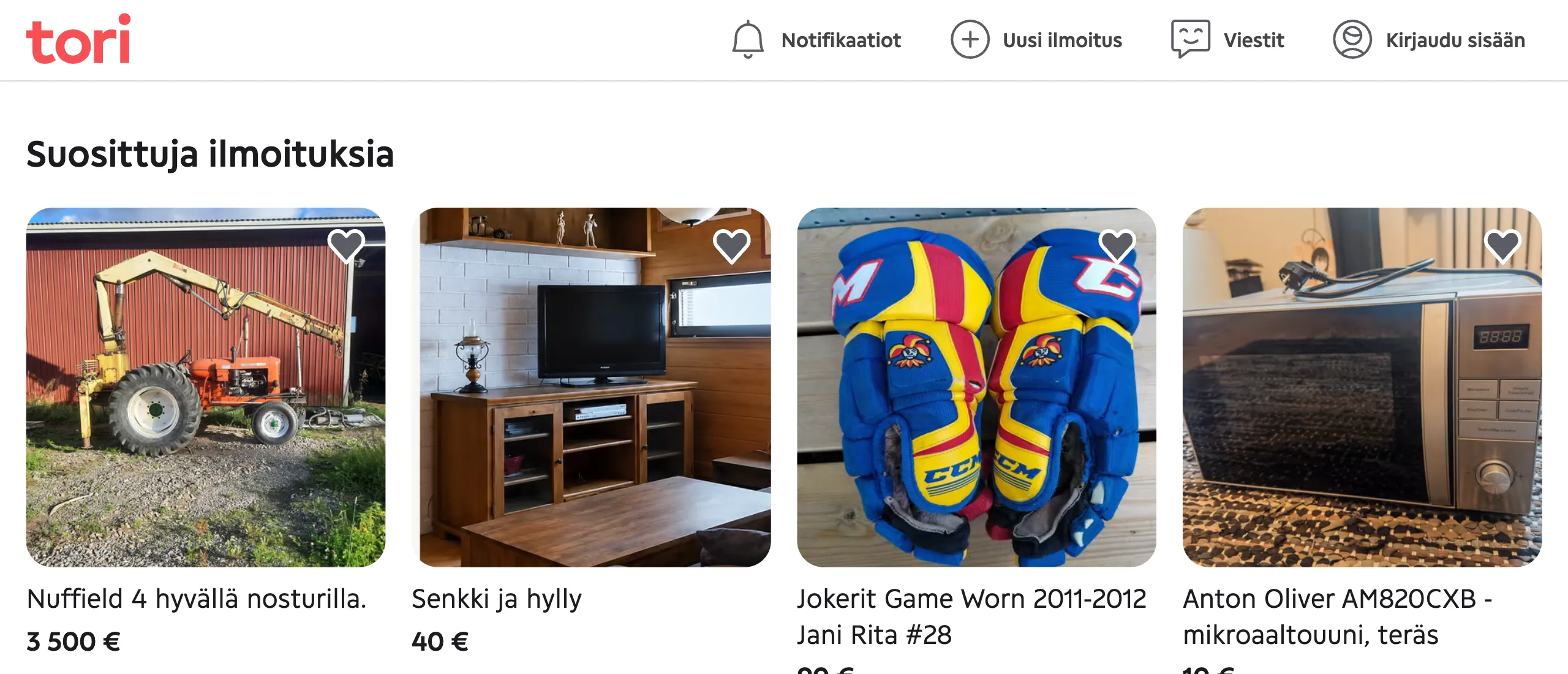 Tori.fi listings, shown in Finnish