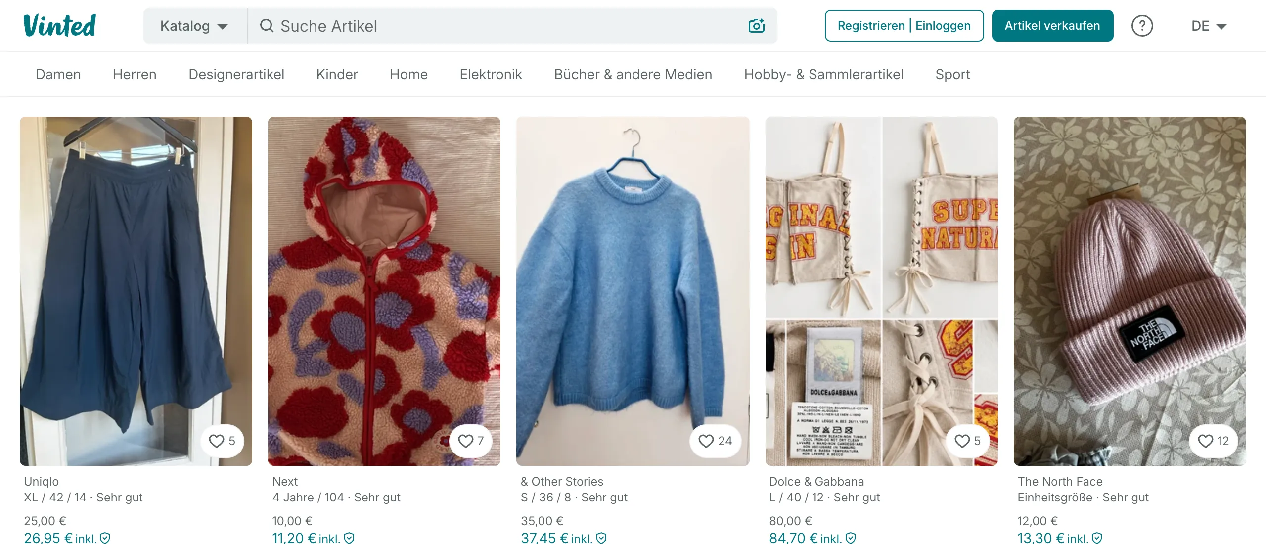 Vinted homepage, shown in German