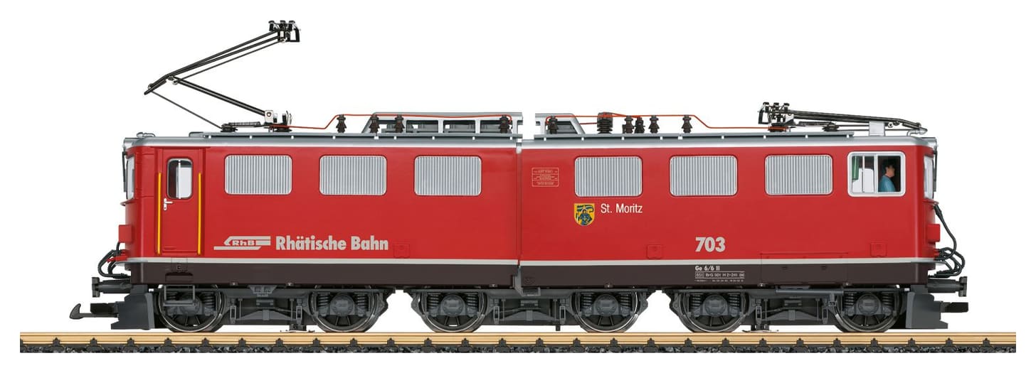 LGB Rhaetian Railway Ge 6/6 II electric locomotive in red, G scale, side-on product photo