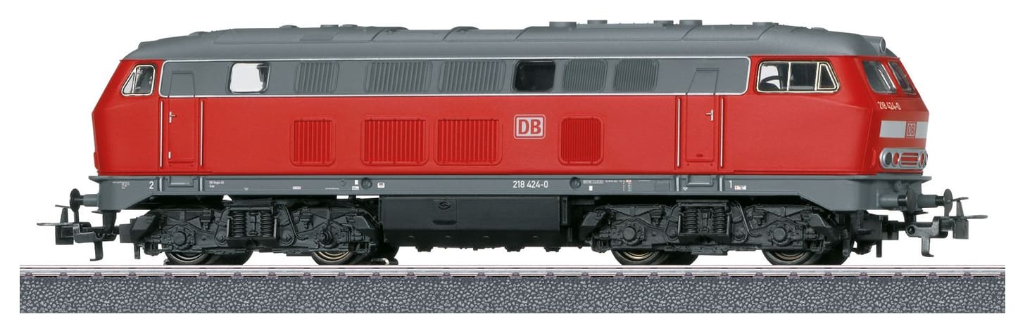 Märklin HO class 218 diesel locomotive in red, side-on product photo