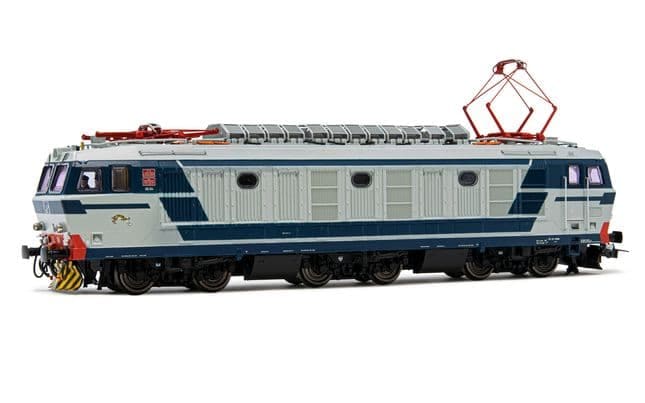 Rivarossi HO Italian State Railways E.652 electric locomotive in grey, white and blue, side-on product photo