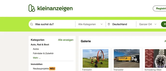 Kleinanzeigen listings page, shown in German