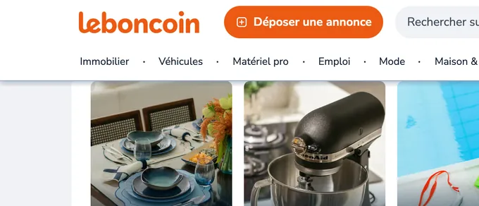 Leboncoin homepage, shown in French